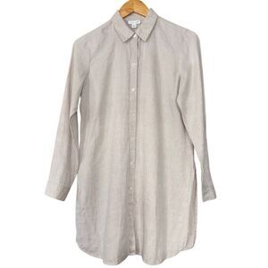 J. Jill Womens 100% Linen Button Front Blouse Size XS Side Slits Beach oatmeal s